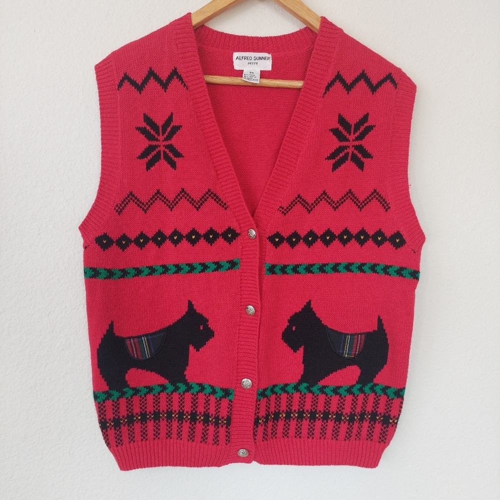 Alfred Dunner Vintage Scottie Dog Novelty Sweater Vest Size Medium Petite